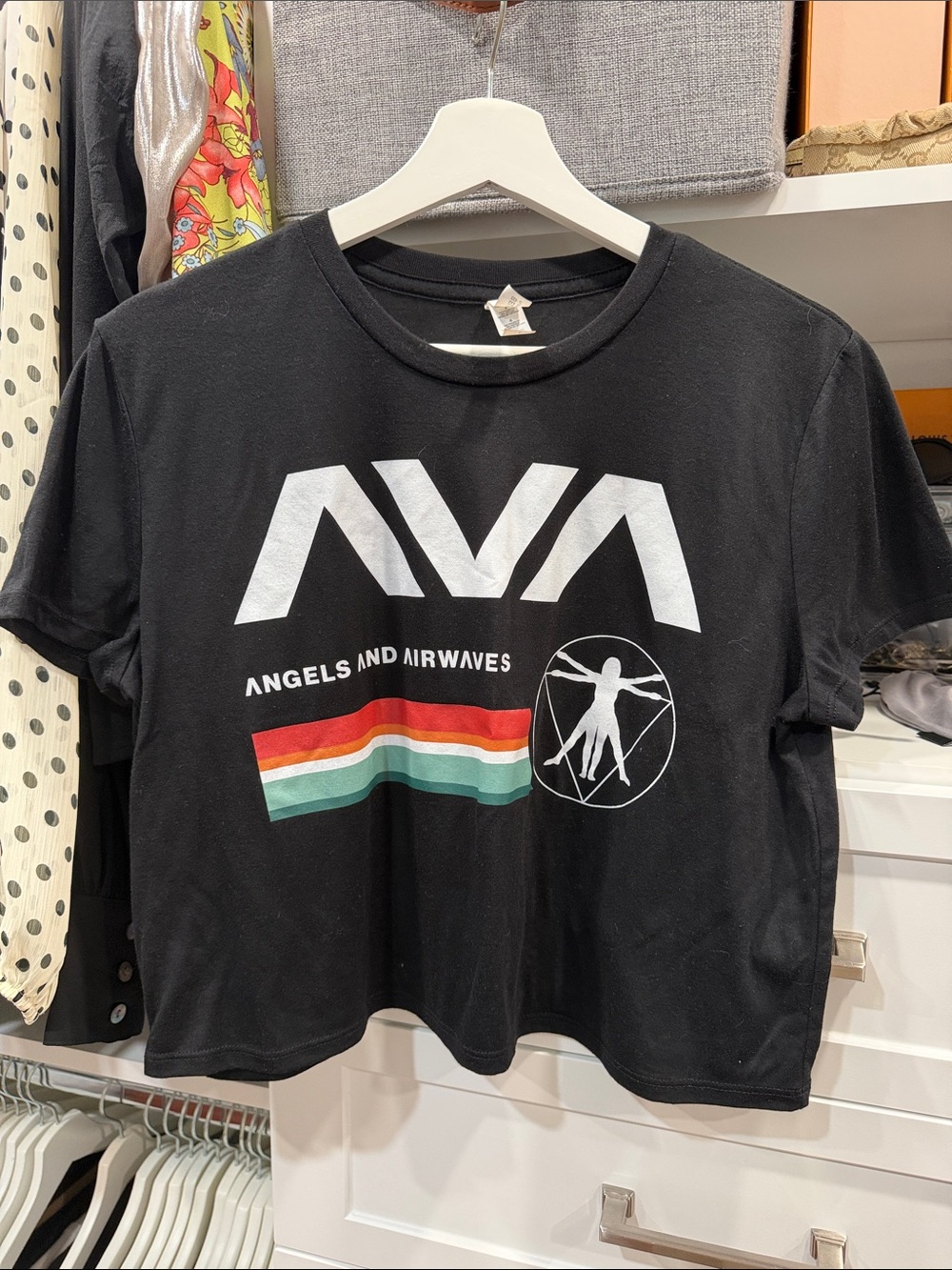 Angels and Airwaves Black Graphic Cropped Tee with Retro Stripes